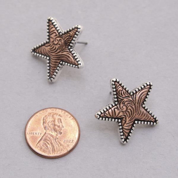 WESTERN TWO TONE STAR STUD EARRING