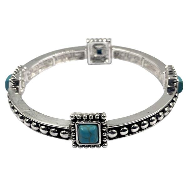 WESTERN SQUARE TURQUOISE BEADED EDGE HINGED BANGLE BRACELET
