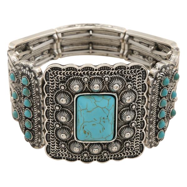 WESTERN TQ STONE METAL STRETCH BRACELET