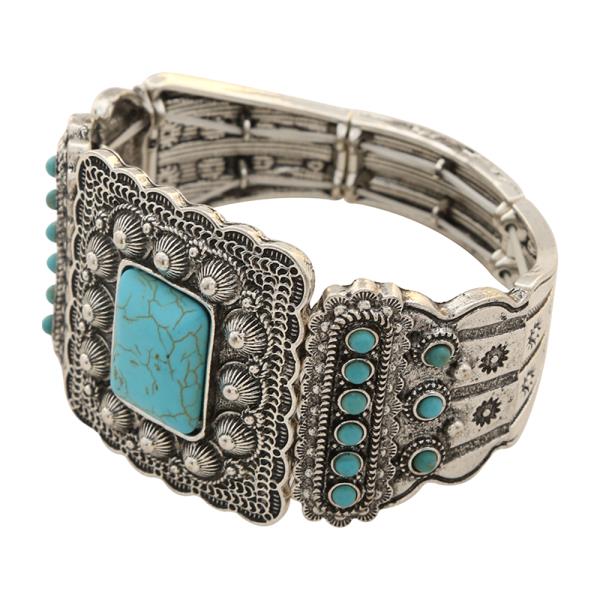 WESTERN TQ STONE METAL STRETCH BRACELET