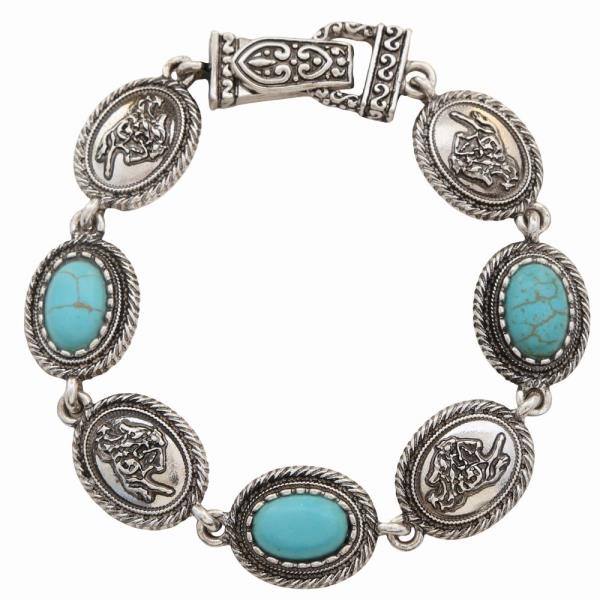 WESTERN TURQUOISE STONE HORSE METAL MIX BRACELET