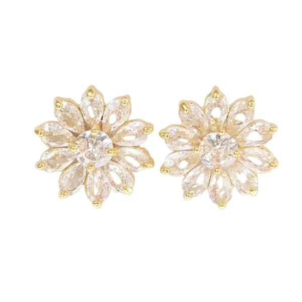 CZ 18K GOLD FILLED FLOWER POST EARRING