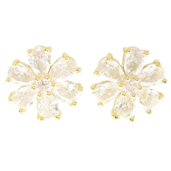 CZ 18K GOLD FILLED FLOWER POST EARRING