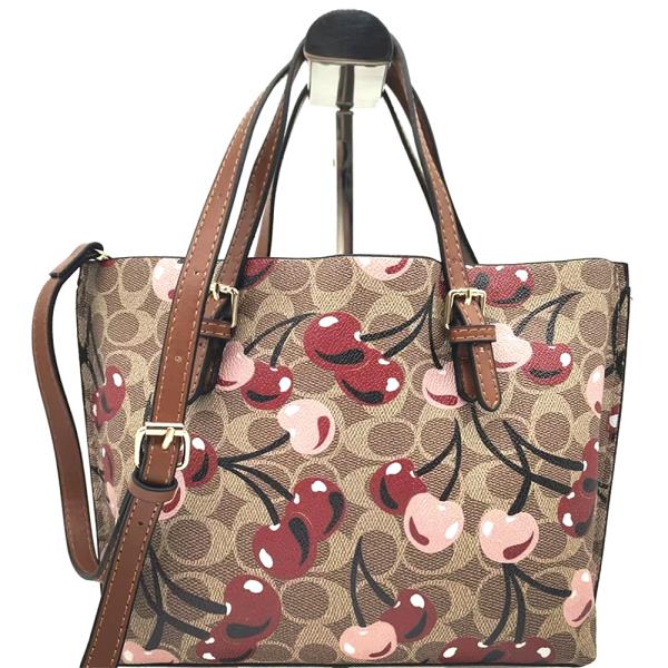 CHERRY PRINT TEXTURED TOTE BAG