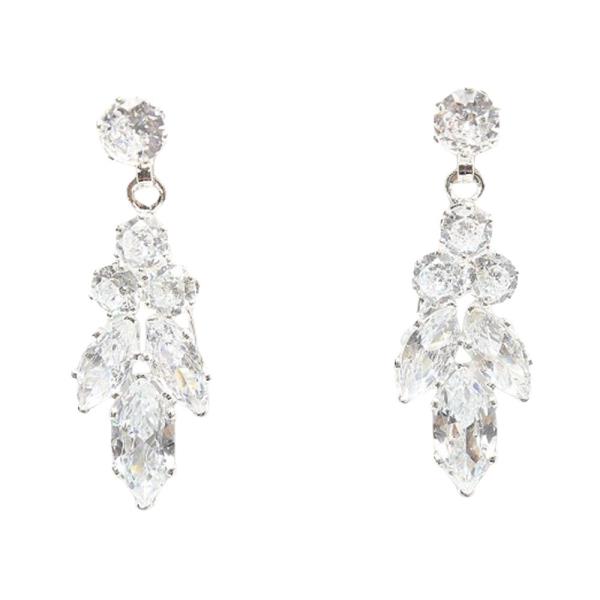 BRIDAL CZ STONE FLOWER DANGLE EARRING