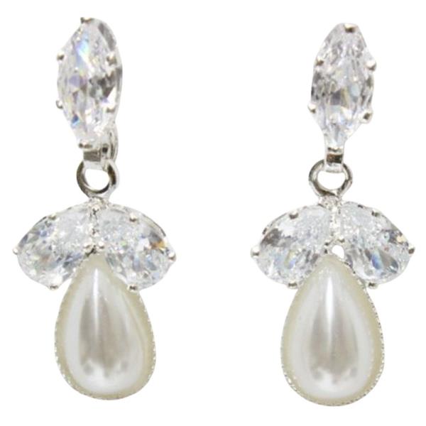 CZ STONE TEARDROP PEARL DANGLE EARRING