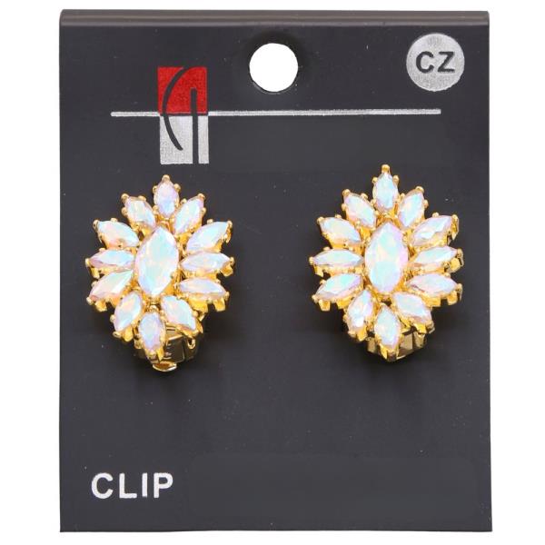 FLOWER RHINESTONE CLIP EARRING