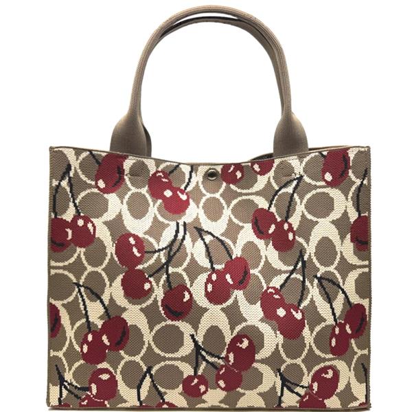 CHERRY OVAL PRINT HANDLE TOTE BAG