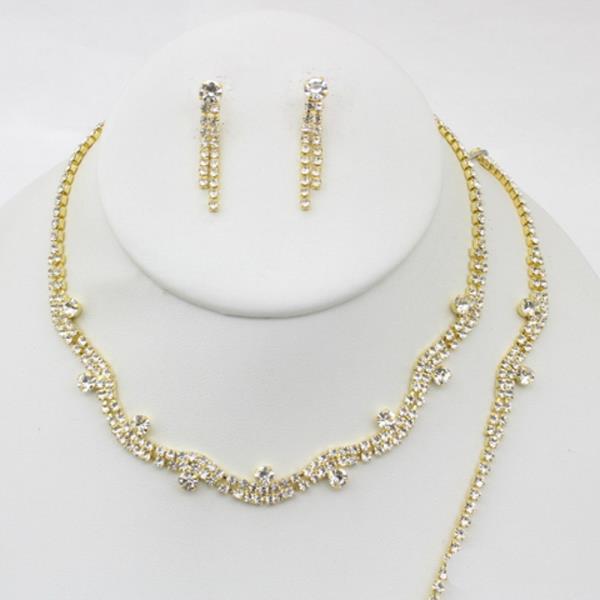 RHINESTONE SCALLOPED NECKLACE AND SIMPLE DANGLE EARRING SET