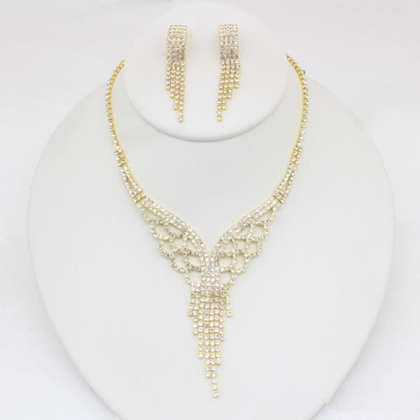 RHINESTONE OPEN LOOP FRINGE NECKLACE AND EARRING SET