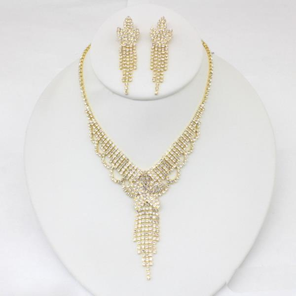 RHINESTONE LAYERED FAN DROP NECKLACE AND EARRING SET