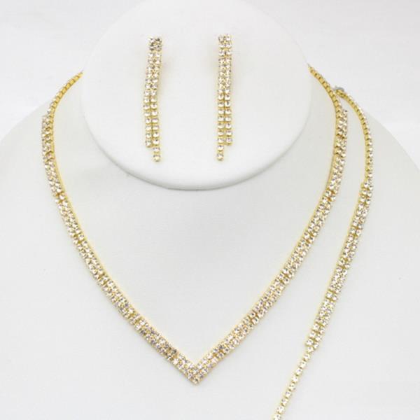 LINE CRYSTAL V-SHAPE NECKLACE AND DROP EARRING SET