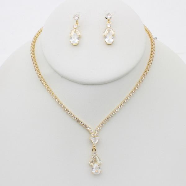 TEARDROP CRYSTAL STONE PENDANT NECKLACE EARRING SET