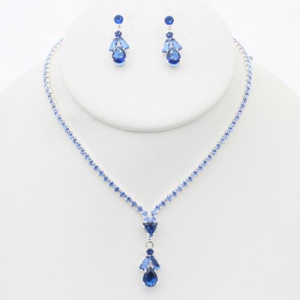 TEARDROP CRYSTAL STONE PENDANT NECKLACE EARRING SET