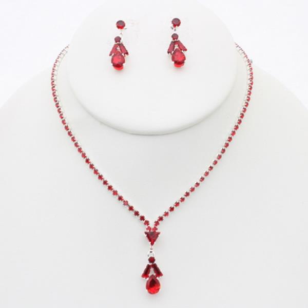 TEARDROP CRYSTAL STONE PENDANT NECKLACE EARRING SET