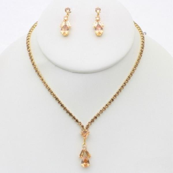 TEARDROP CRYSTAL STONE PENDANT NECKLACE EARRING SET