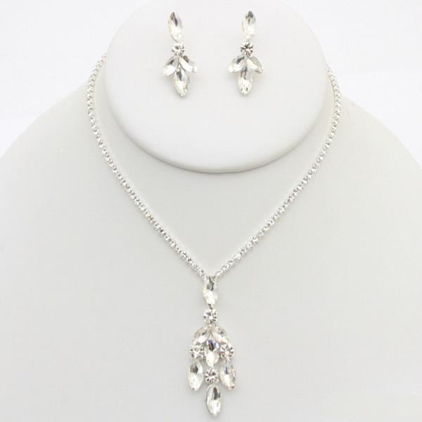 CRYSTAL MARQUISE DROP NECKLACE AND EARRING SET