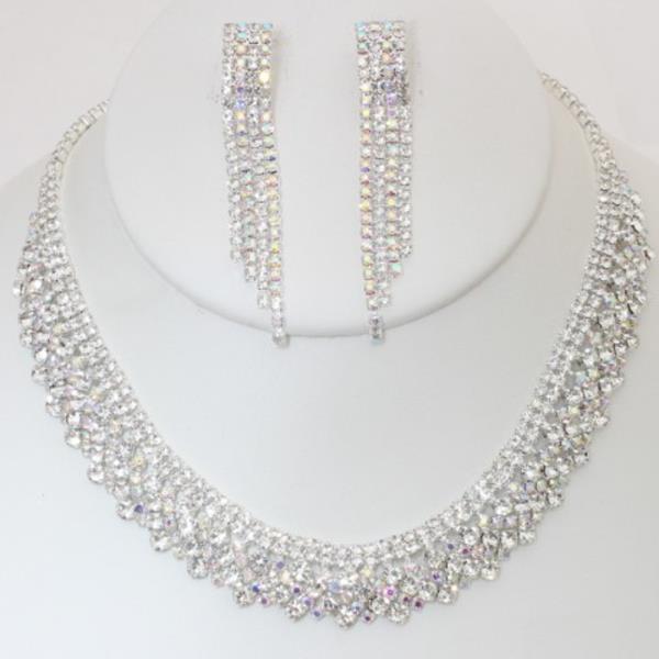 RHINESTONE NECKLACE EARRING BRACELET SET