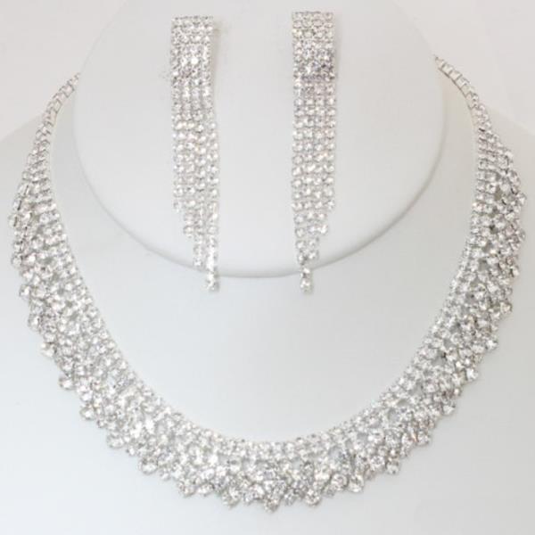 RHINESTONE NECKLACE EARRING BRACELET SET