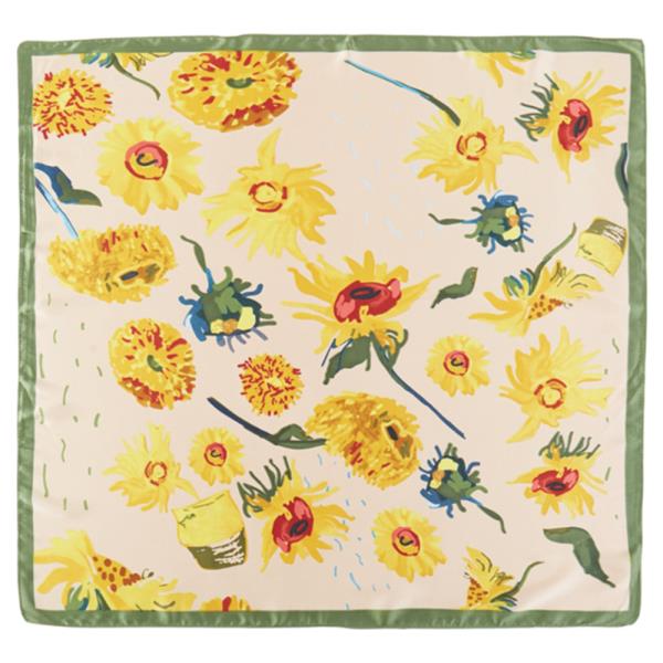 SUNFLOWER GREEN EDGE FLORAL PATTERN BANDANA NECK SCARF