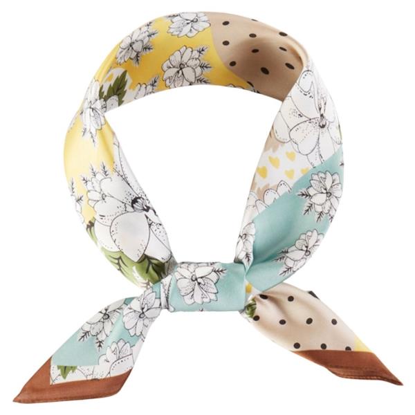 FLORAL PATTERN BANDANA SQUARE SILKY NECK SCARF