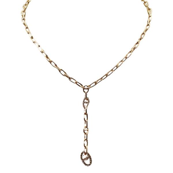 METAL RHINESTONE MIX CHAIN Y NECKLACE