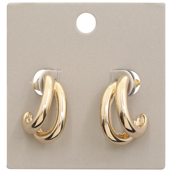 TEXTURED METAL DOUBLE HOOP STUD EARRINGS