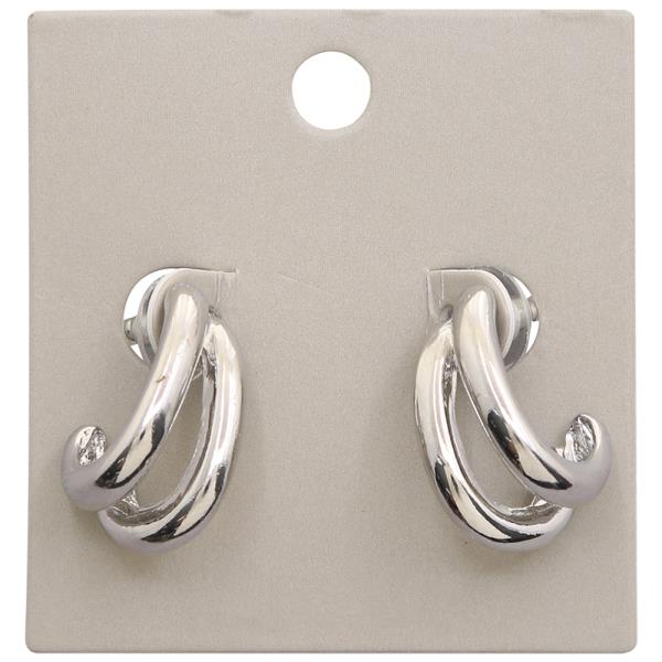 TEXTURED METAL DOUBLE HOOP STUD EARRINGS