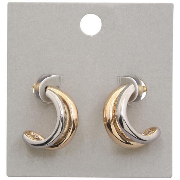 TEXTURED METAL TWO TONE DOUBLE HOOP STUD EARRINGS