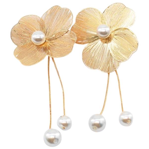 METAL FLOWER PEARL DROP EARRING