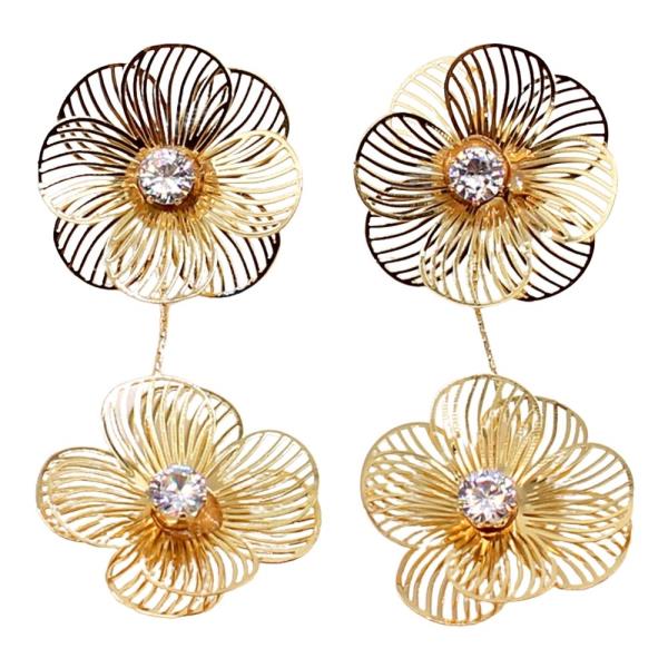 DOUBLE METAL FLOWER DANGLE EARRING