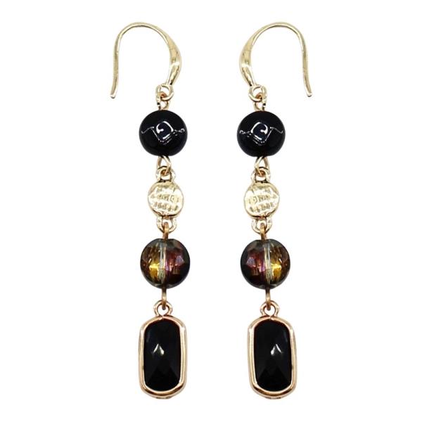 MIXED BEAD FACETED STONE LINEAR DANGLE HOOK EARRINGS
