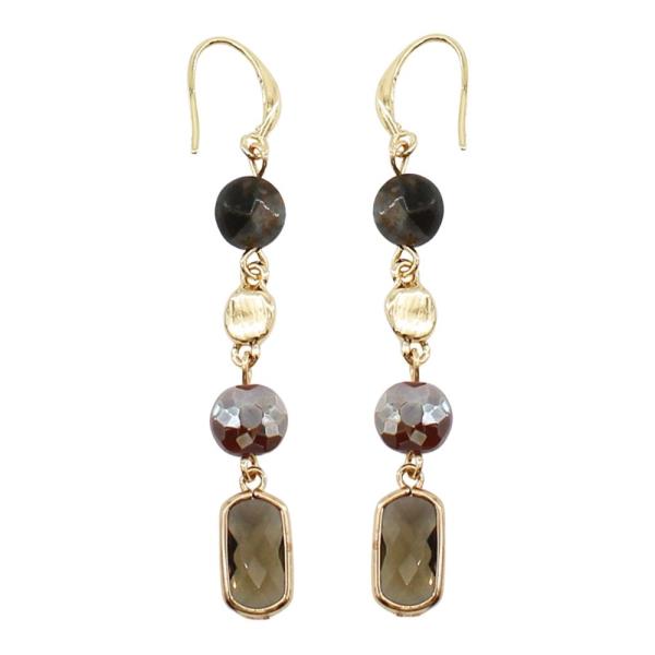 MIXED BEAD FACETED STONE LINEAR DANGLE HOOK EARRINGS