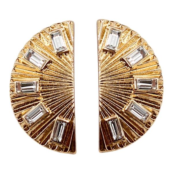 TEXTURED METAL RHINESTONE HALF ROUND POST EARRING