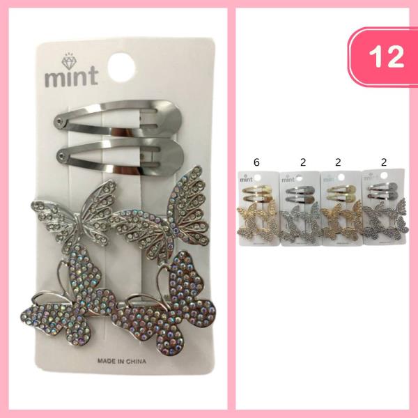 RHINESTONE BUTTERFLY HAIR PIN (12 UNITS)