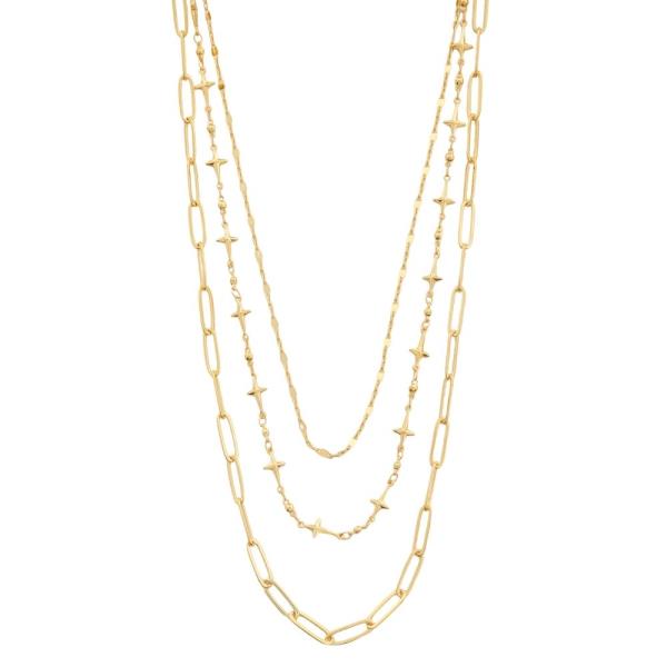 SODAJO GOLD DIPPED 3 LAYERED LIGHTNING STATION METAL CHAIN NECKLACE