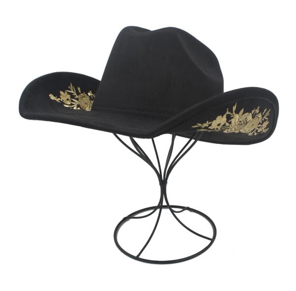 METALLIC ROSE EMBROIDERED MICROSUEDE COWBOY HAT