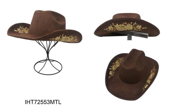 METALLIC ROSE EMBROIDERED MICROSUEDE COWBOY HAT