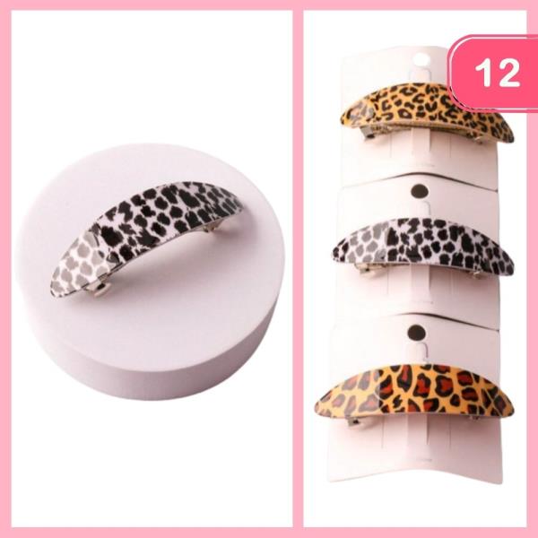 SAFARI SPOTTED OVAL CURVLED BARRETTE (12 UNITS)