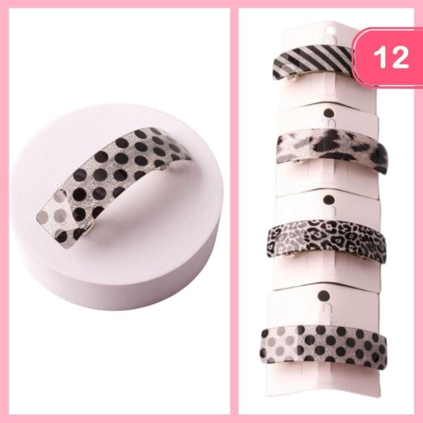 GLITTER PRINT BENT BAR BARRETTE (12 UNITS)
