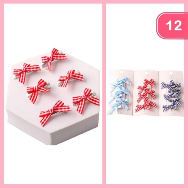 GINGHAM RIBBON BOW MINI CLIPS (12 UNITS)
