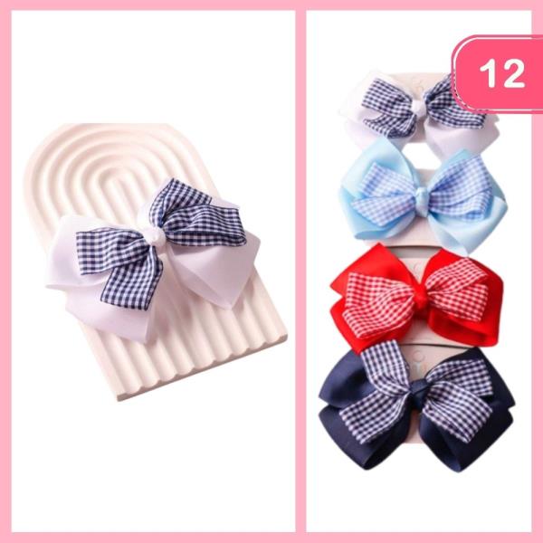 GINGHAM LAYER WING BOW CLIP (12 UNITS)