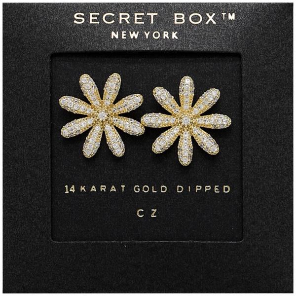 SECRET BOX 14K GOLD DIPPED CZ FLOWER POST EARRING