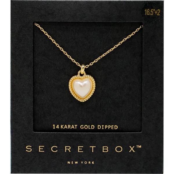 SECRET BOX 14K GOLD PEARL HEART PENDANT NECKLACE