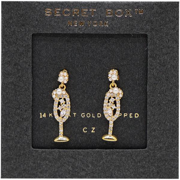 SECRET BOX 14K GOLD DIPPED CZ WINE GLASS DANGLE EARRING