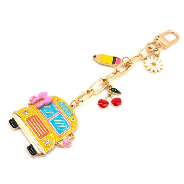 SCHOOL BUS CHERRY BAG CHAIN KEYCHAIN