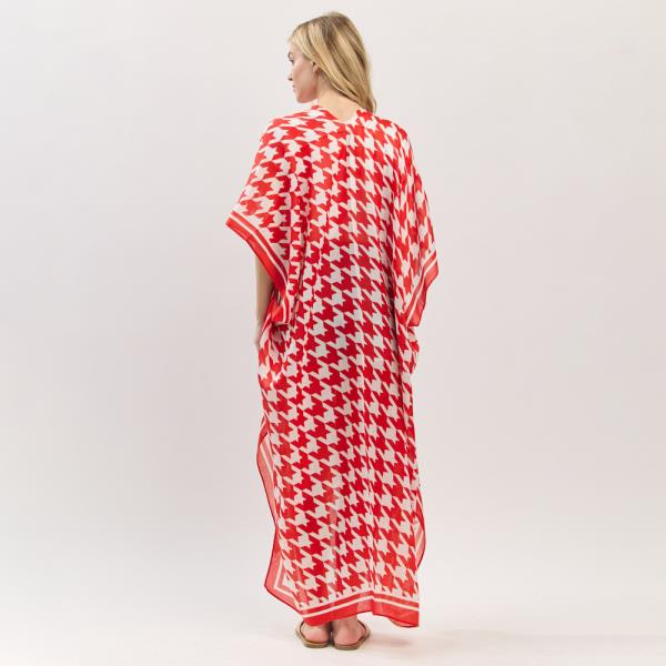 HOUNDSTOOTH PRINT OPEN FRONT LONG KIMONO