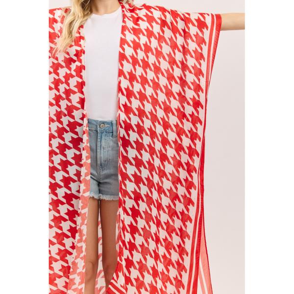 HOUNDSTOOTH PRINT OPEN FRONT LONG KIMONO
