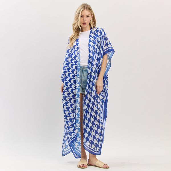 HOUNDSTOOTH PRINT OPEN FRONT LONG KIMONO