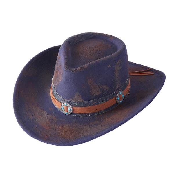 VINTAGE VERSATILE SHAPEABLE COWGIRL & FEDORA HAT WITH DISTRESSED FABRIC & SUEDE BAND